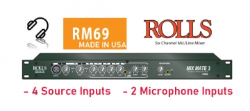 Bộ trộn âm thanh ROLLs RM69 MixMate 3 - 6-Channel Stereo Line / Microphone Mixer