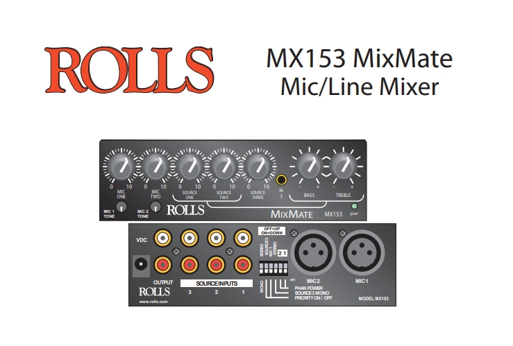 Bộ trộn âm thanh ROLLs MX153 | 3-Channel Stereo Line, 2-Microphone
